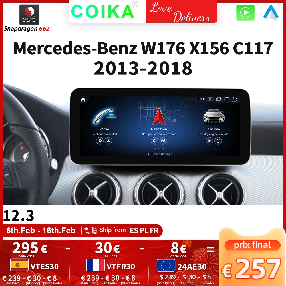Coika 12.3 "Android Touch Screen Car Mutimedia Radio Per Mercedes A Cla Gla W176 C117 X156 Wifi Sim Bt Google Dsp Audio Stereo