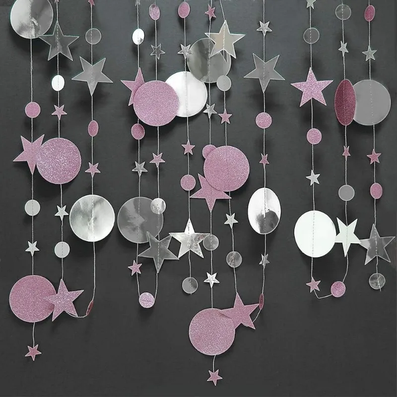 3 Pezzi Rosa Argento San Valentino Festa Di Nozze Banner Decor Circle Dot Garland Twinkle Little Star Decoration Polka Dot Streamer