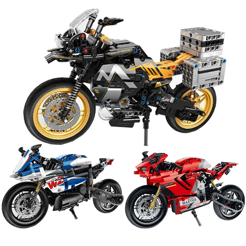 Modern High Tech Technic Moto Speed Champions Racing Motorcycles Building Blocks Set Moc Moto Model Brick Kids Toys Gifts