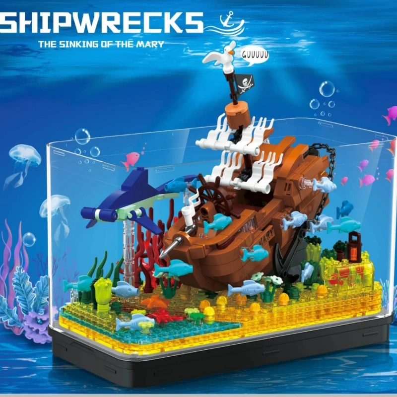 Hot The Great Wave Off Kanagawa Building Brick Wreck Caribbean Silent Mary Pirate Ship Mini Block Diver Figures Assemblare Giocattolo