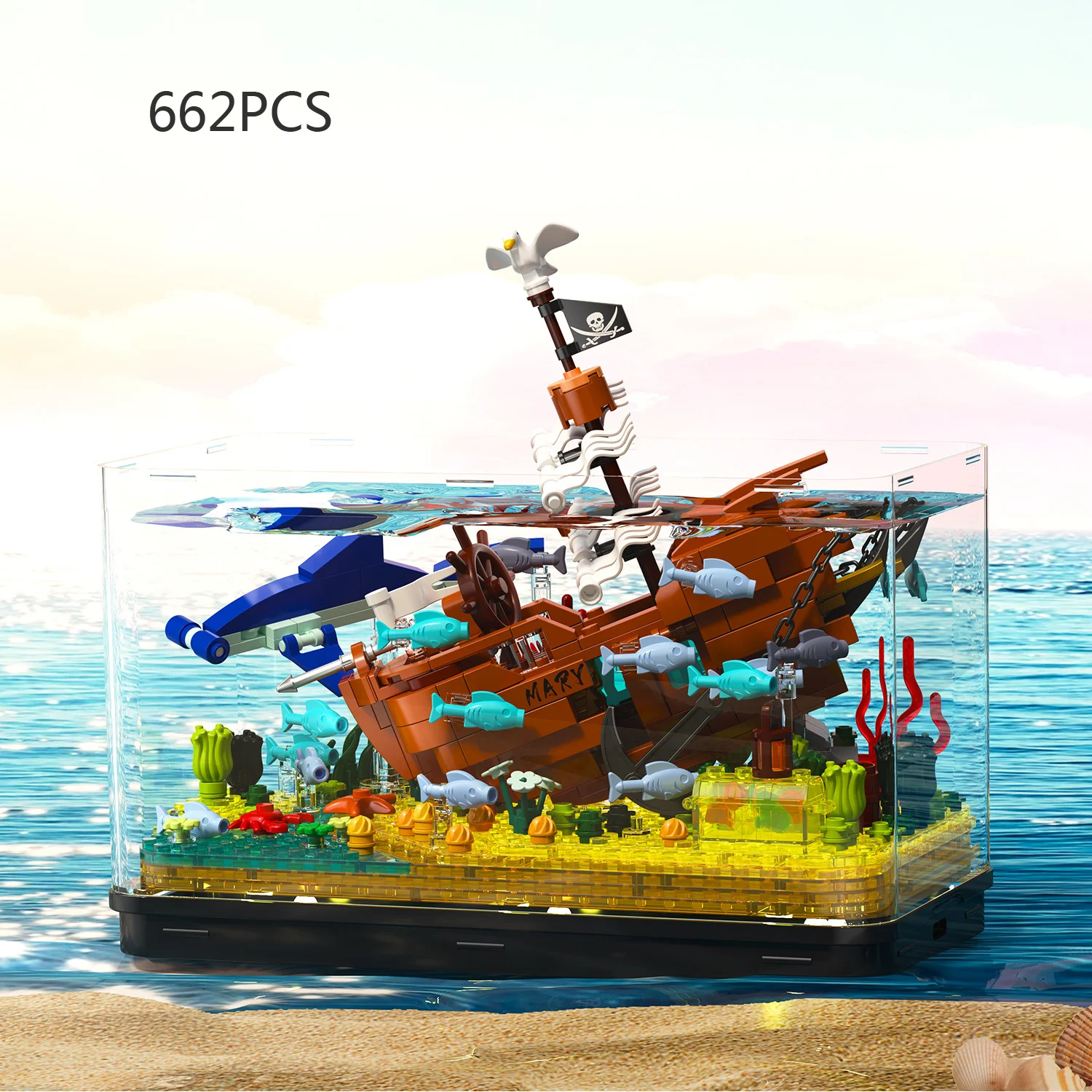 Arredamento Per La Casa Fish Tank Build Brick Wreck Caribbean Silent Mary Pirate Ship Mini Block Diver Figures Assemblare Giocattolo Con Luce