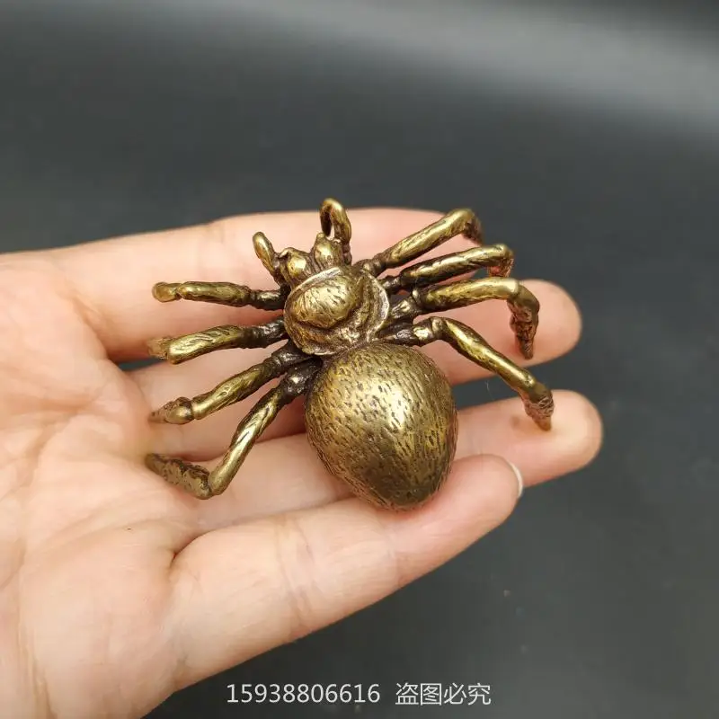 Ancient Solid Yellow Pure Five Poison Spider Desktop Mini Vintage Tea Pet Tea Play Collezione Antica Rame