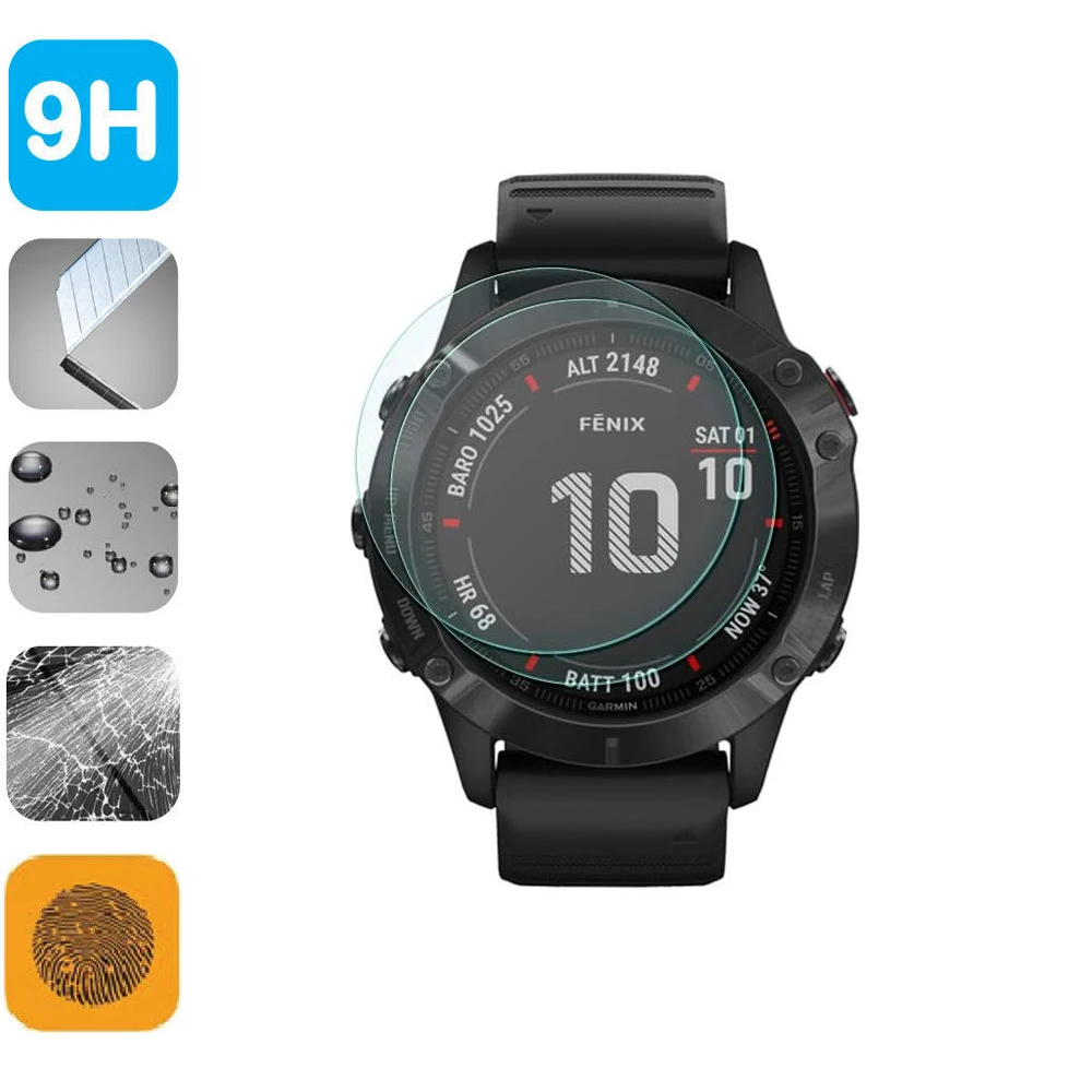 Pellicola Salvaschermo In Vetro Temperato 2Pcs 9H Per Garmin Fenix 6/6 Pro / 6 Sapphire / 6 Pro Solar Smartwatch Lcd Shield Film