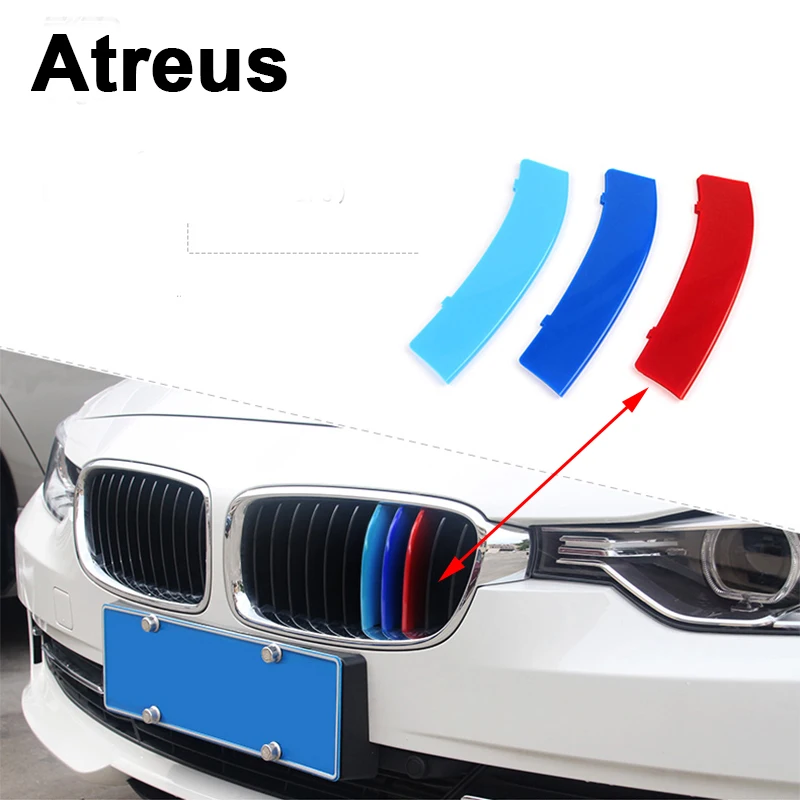 Atreus 3D Car Front Grille Trim M Sport Strips Copre Motorsport Power Performance Stickers Per Bmw E46 E90 F30 F34 E92 E93