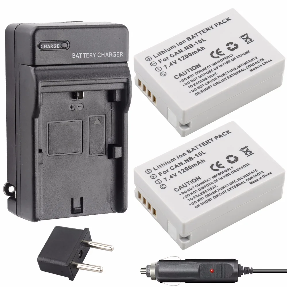 Per Batteria Canon Nb-10L Nb 10L (Confezione Da 2) + Caricabatterie Per Canon Powershot G1 X, G3-X, G15, G16, Sx40 Hs, Sx50 Hs, Sx60 Hs Digital