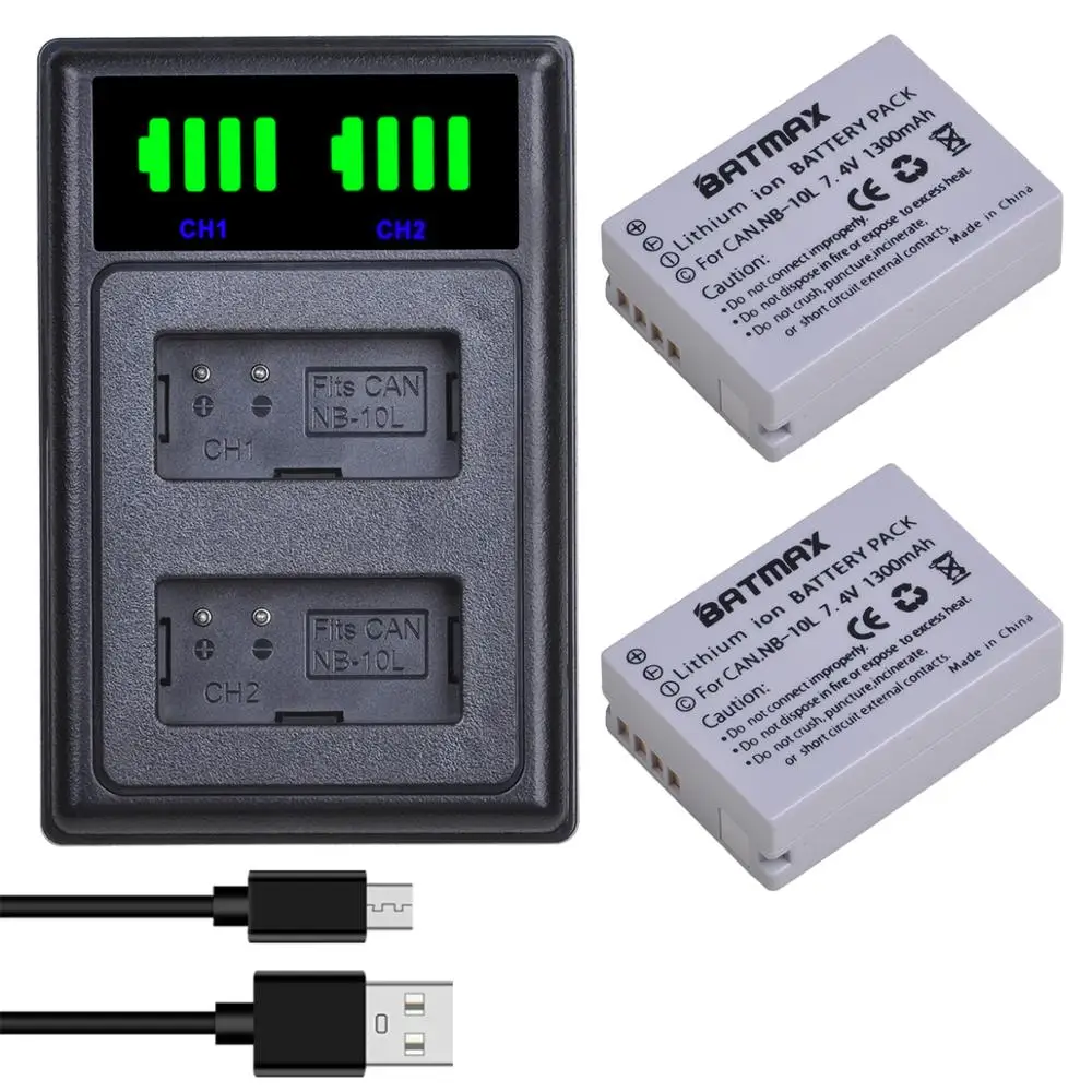 Batmax Nb-10L Nb10L 1300Mah Batteria + Led Doppio Caricatore Con Porta Di Tipo C Per Canon Sx40 Hs Sx40 Hs Sx50 Hs Sx60