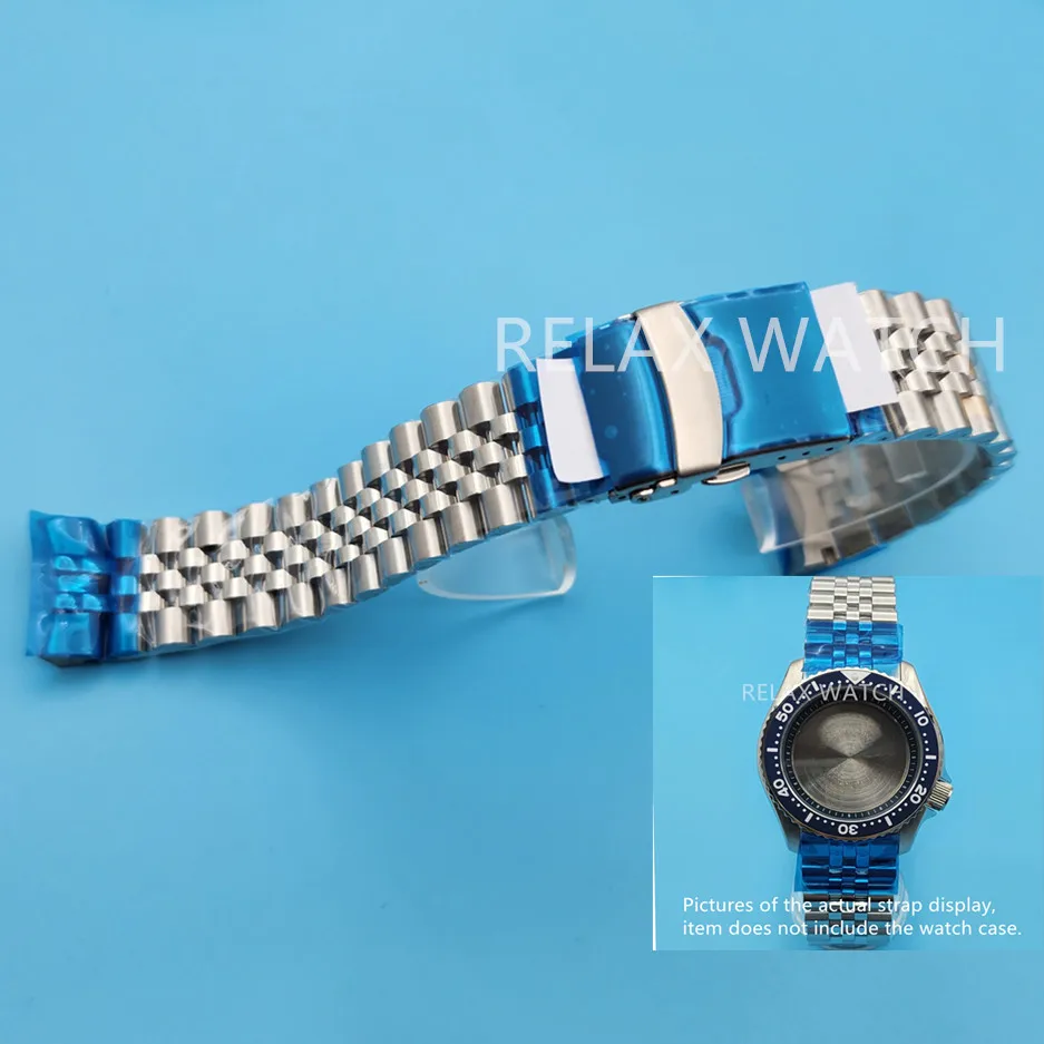 Bracciale Con Cinturino Jubilee Con Estremità Curva Solida In Argento Da 22Mm Per Cassa Dell'Orologio Seiko Skx 007 Da 42Mm