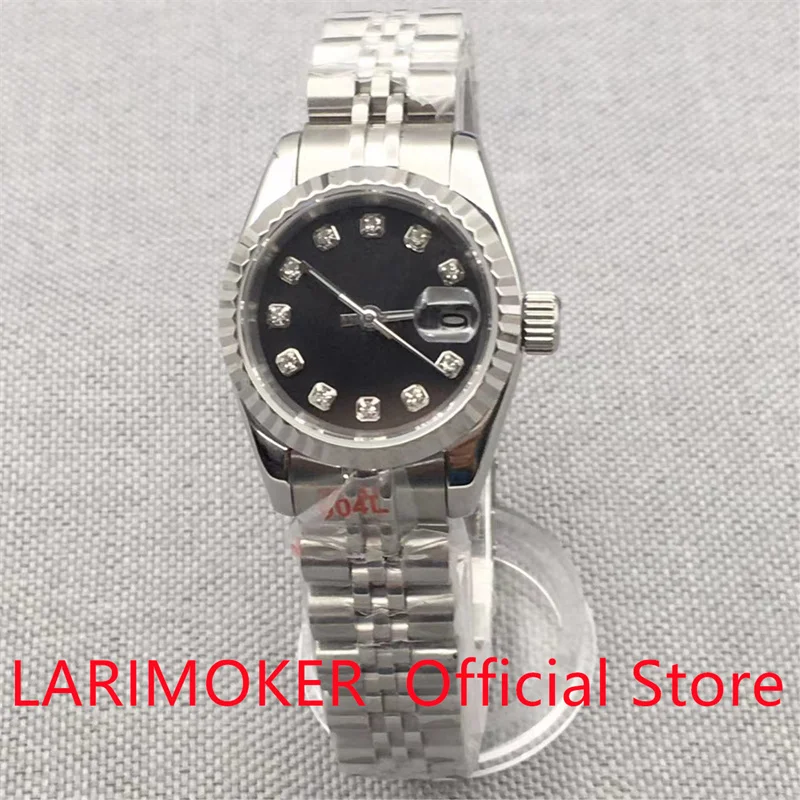 26Mm Seiko Nh05 Black Green Dial Diamond Index Automatic Nvshi Watch Vetro Zaffiro Argento Con Castone Scanalato Bracciale Jubilee
