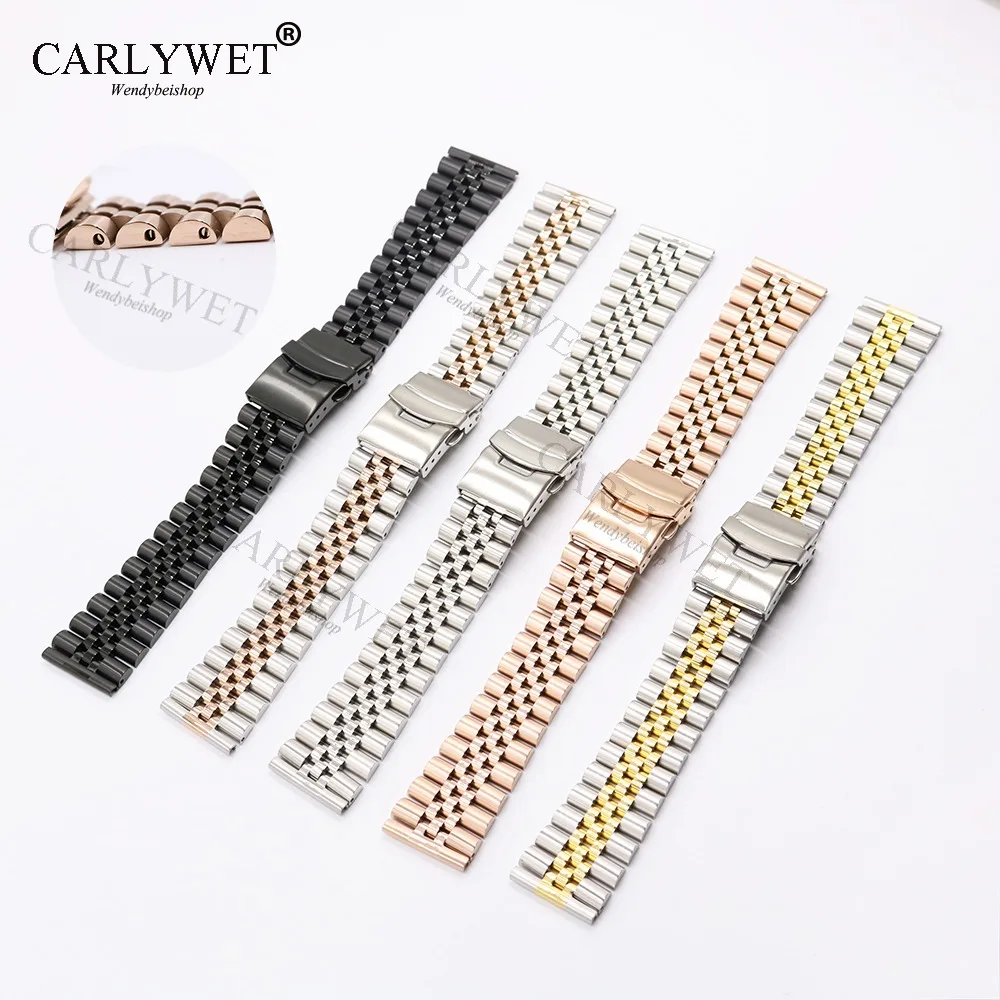 Carlywet 22Mm Two Tone Oro Rosa Etero End Solido Vite Links Di Ricambio Watch Band Strap Giubileo Bracciale Per Seiko Omega