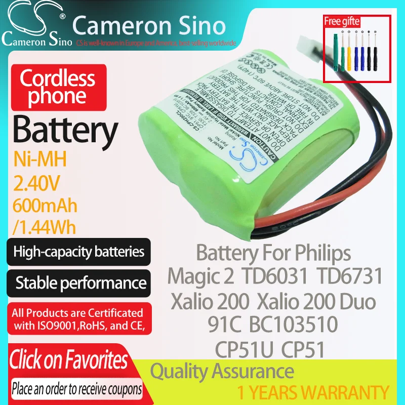 Batteria Cameronsino Per Philips Magic 2 Td6031 Td6731 Xalio 200 Xalio 200 Duo Adatto Per Batteria Telefono Cordless Gp T328 T330 600Mah