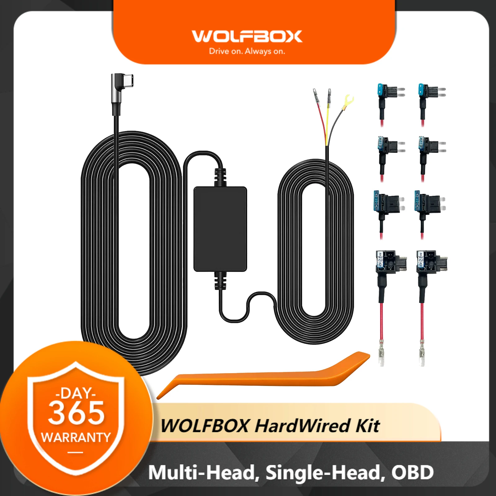 Kit Wolfbox Usb C Hardwire Per G840S/G930/G850/G900 Mirror Dash Cam, Monitor Di Parcheggio Con Connettori Di Dimensioni Multiple...
