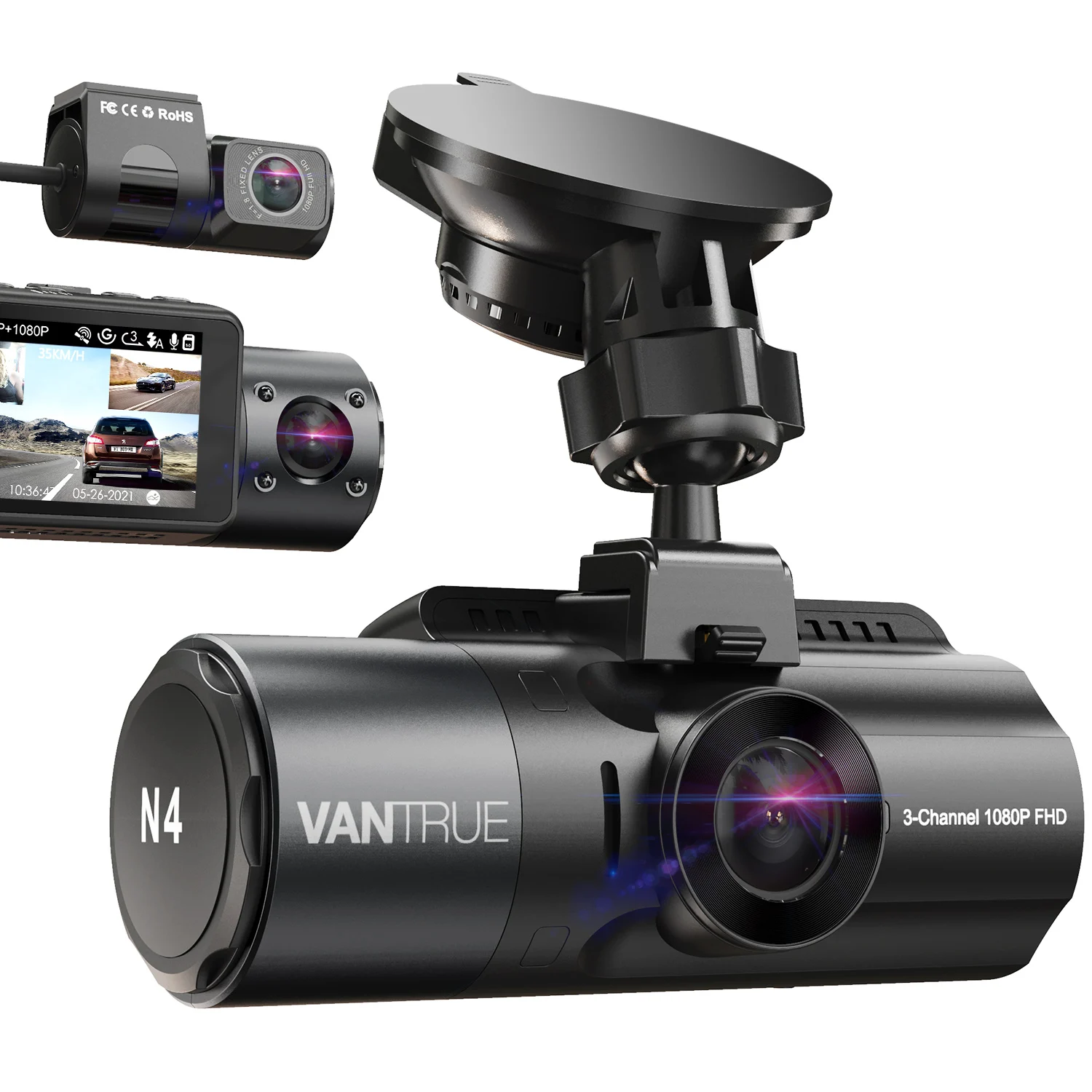 Vantrue N4 Dash Cam 4K Videoregistratore Per Auto 3 In 1 Dvr Per Auto Dashcam Telecamera Per Retromarcia Con Visione Notturna A Infrarossi Gps Per Tas