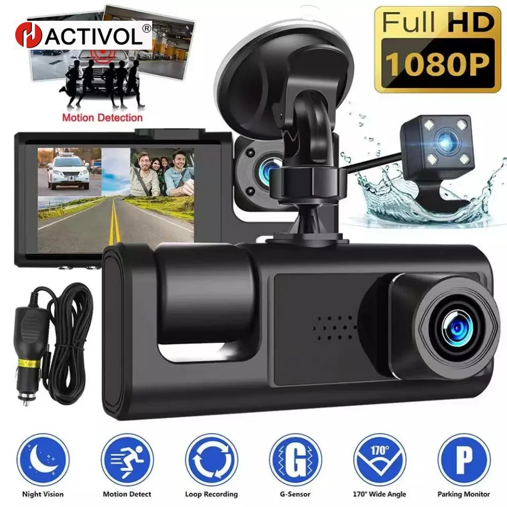 3 Obiettivo Della Fotocamera Dvr Per Auto Dash Cam A 3 Canali Hd 1080P Dash Camera Dual Lens Dashcam Videoregistratore Black Box Dash Camera Car Dvr