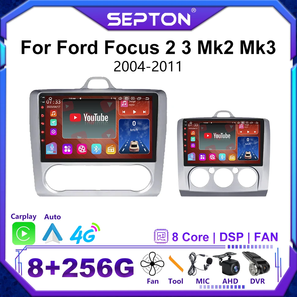Septon Carplay Android 12 Autoradio Per Ford Focus 2 3 Mk2 Mk3 2004-2011 Navi Gps Multimedia Player 2Din Autoradio Head Unit