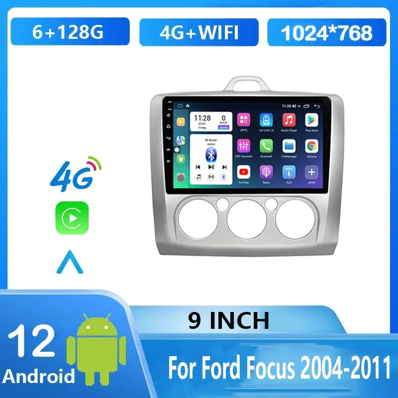 8 Core 2 Din Android 12 Autoradio Per Ford Focus Exi At 2004-2011 Lettori Multimediali Autoradio Carplay 4G Gps Head Unit