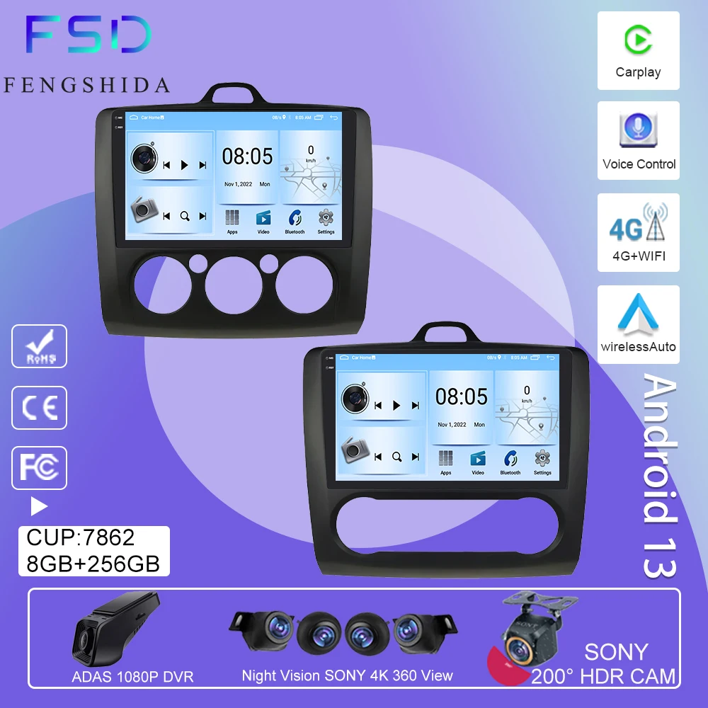 Android Auto Per Ford Focus 2 Mk 2 Fox 2004 - 2011 Autoradio Lettore Video Multimediale Navigazione Gps Autoradio Stereo Bt No 2 Din
