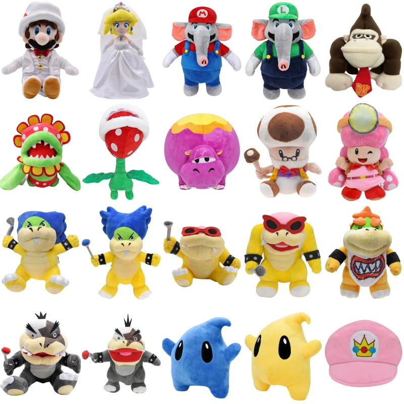 24 Stili Mario Bros Luigi Bowser Jr. Princess Peach Hat Donkey Kong Roy Plush Toys Mitsubishi Toadette Ludwig Cappy Peluche Dolls