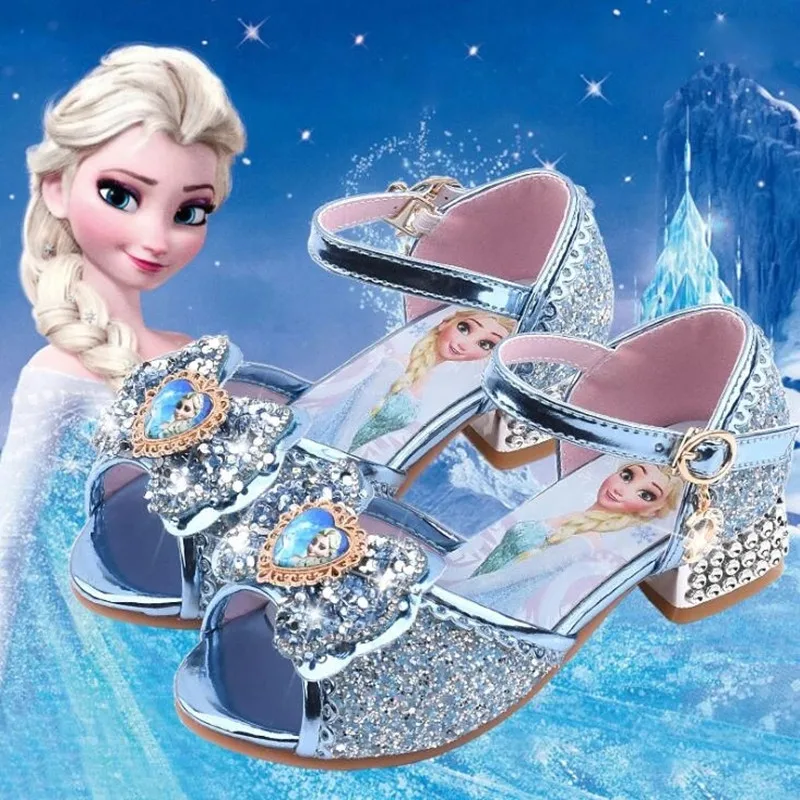 Disney Girls Sandals Frozen 2 Elsa Princess Shoes Little Girls Crystal Shoes Bambini Tacchi Alti Passerella Show Shoes