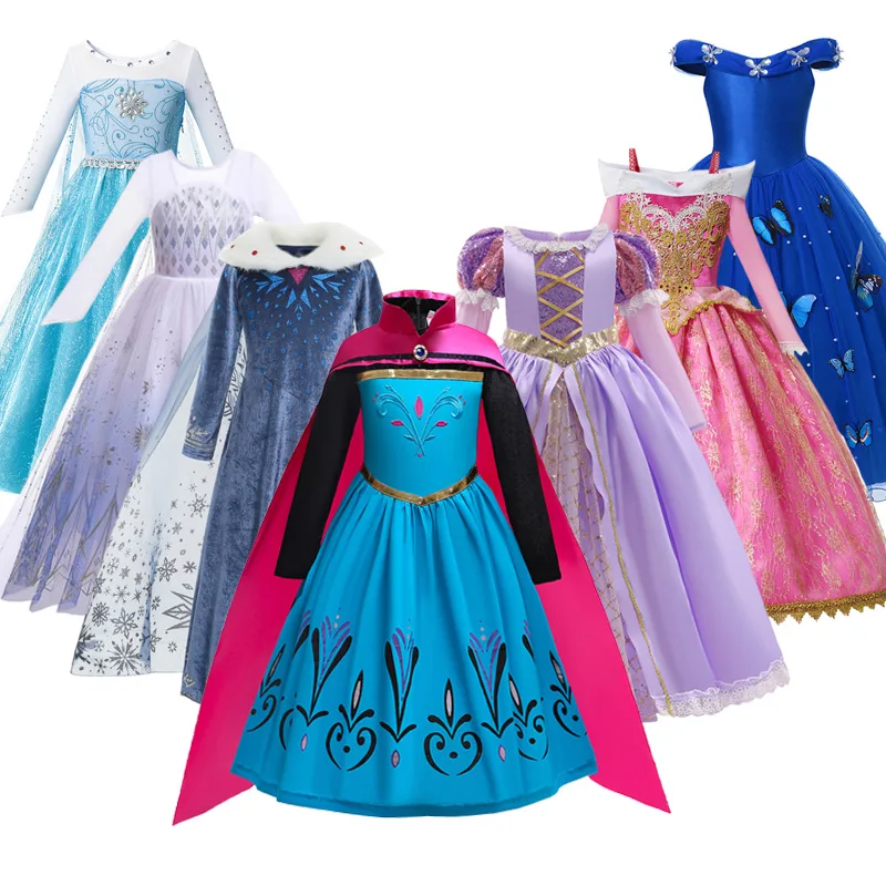 Disney Princess Dress For Girl Elsa Anna Rapunzel Costume Kid Birthday Party Clothes Carnival Cosplay Frozen1/2 Cenerentola