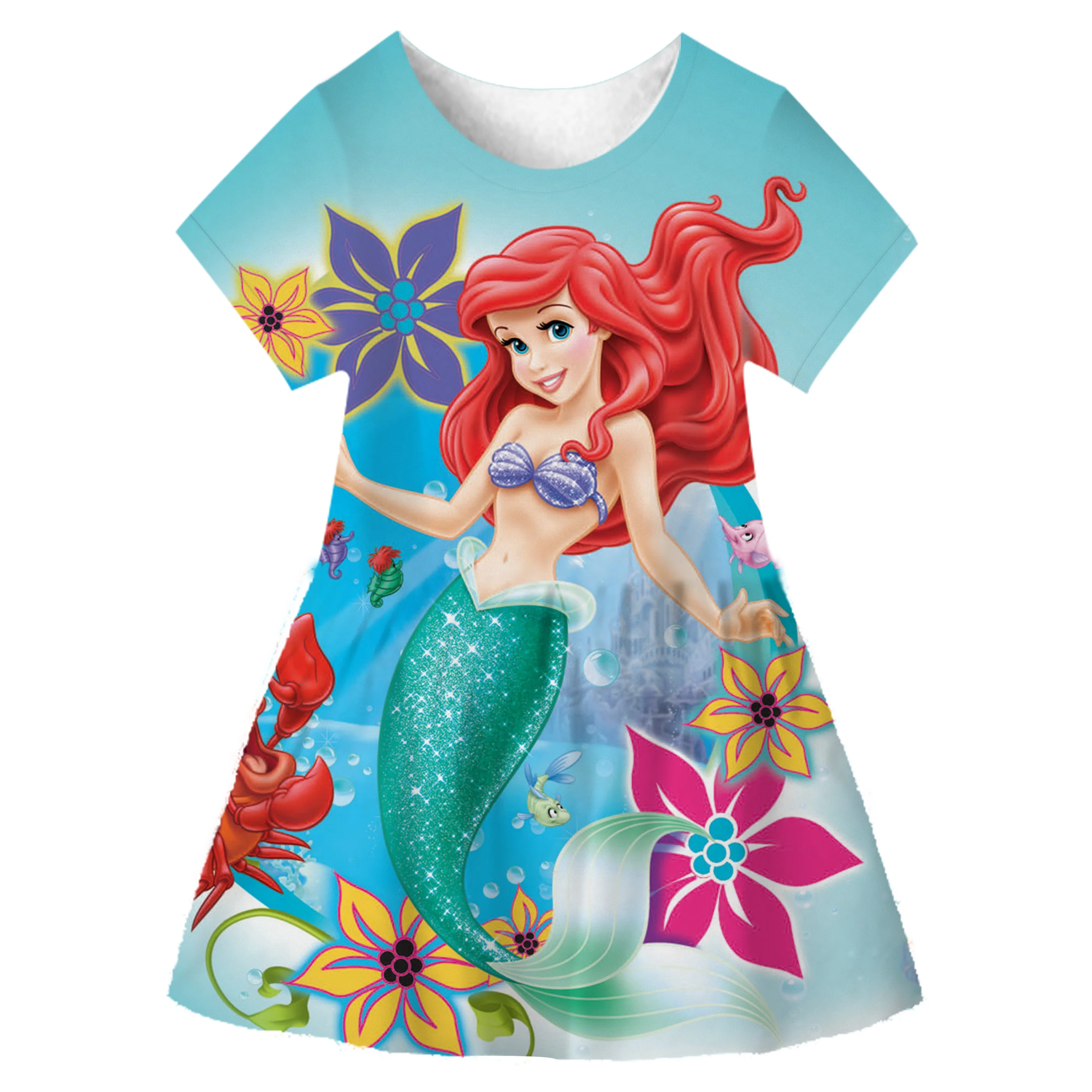 Disney Ariel Princess Dress Costumes For Girls Cartoon Mermaid Dresses Kid Exquisite Party Dress Christmas Evening Gonne Disney