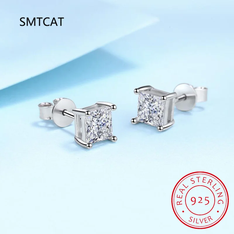 Princess Cut 2Ct Diamond Test Superato Moissanite Rodiato 925 Argento D Colore Moissanite Orecchini Gioielli Coppia Regalo