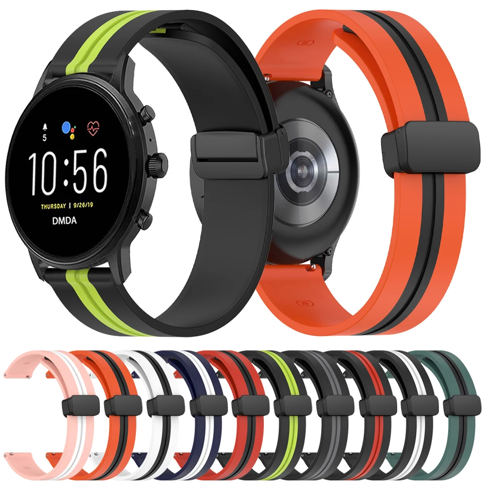 Silicone Band For Fossil Gen 6 44Mm Straps For Fossil Gen 5E 44Mm / Gen 5 Lte 20 22Mm Magnetic Buckle Wrist Watchbands Bracelet