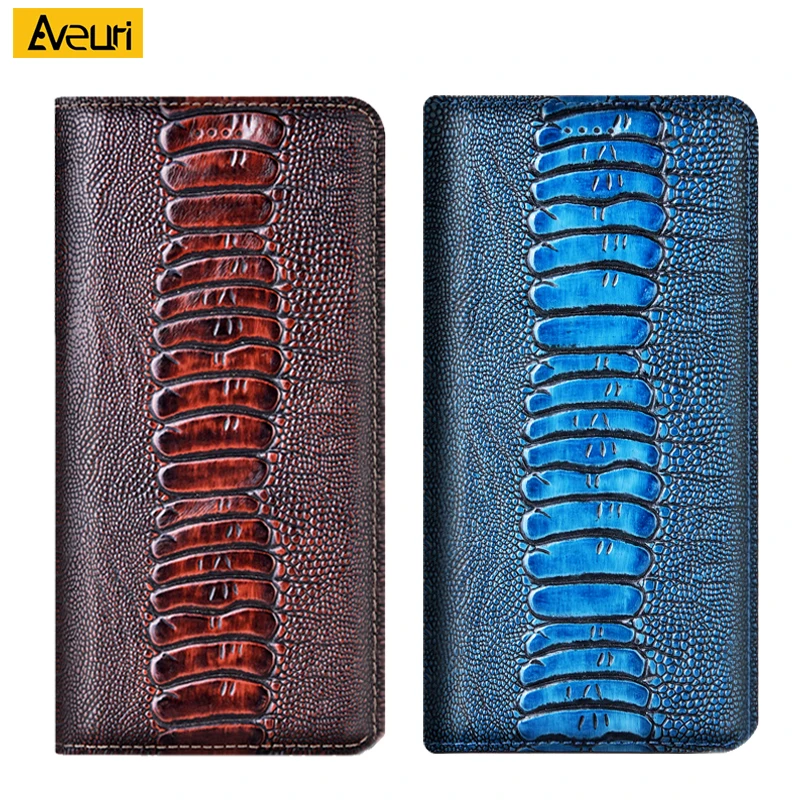Genuine Leather Flip Phone Case For Oppo Realme Narzo 10 20 30 50 Pro 5G 50I 10A 20A 30A 50A Prime Cover Case Ostrich Style