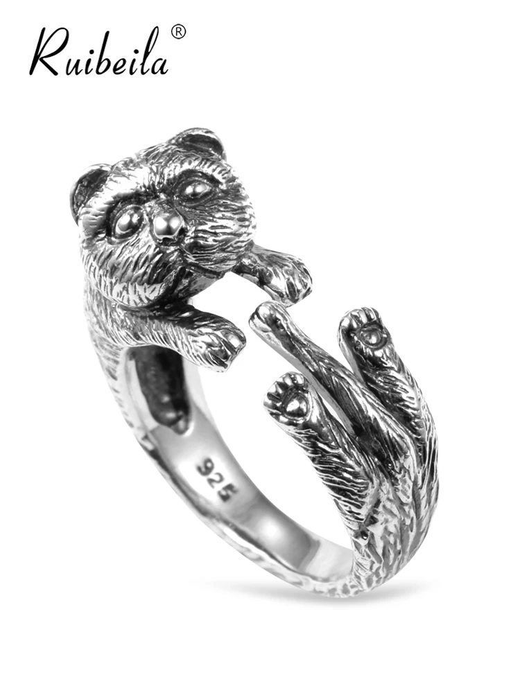 Muslimate Argent Personnalité Vieux Mignon Animal Chien Anneau Ouvert Hommes Et Femmes Coppia Bague De Taille Raglable