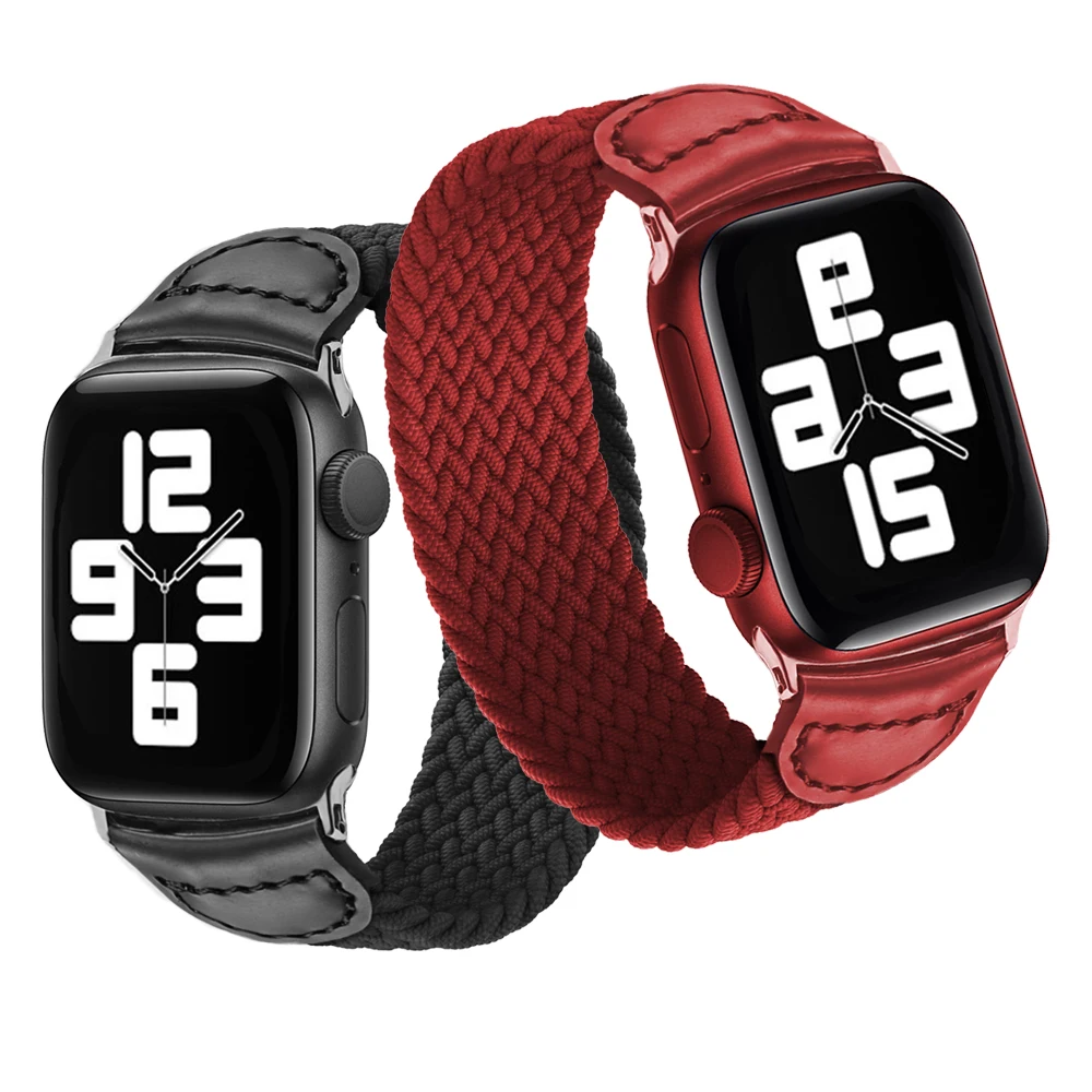 2023 Finewoven Leather Cover Nylon Intrecciato Solo Loop Watch Strap Per Apple Watch Smartwatch Wristband Per Iwatch Series
