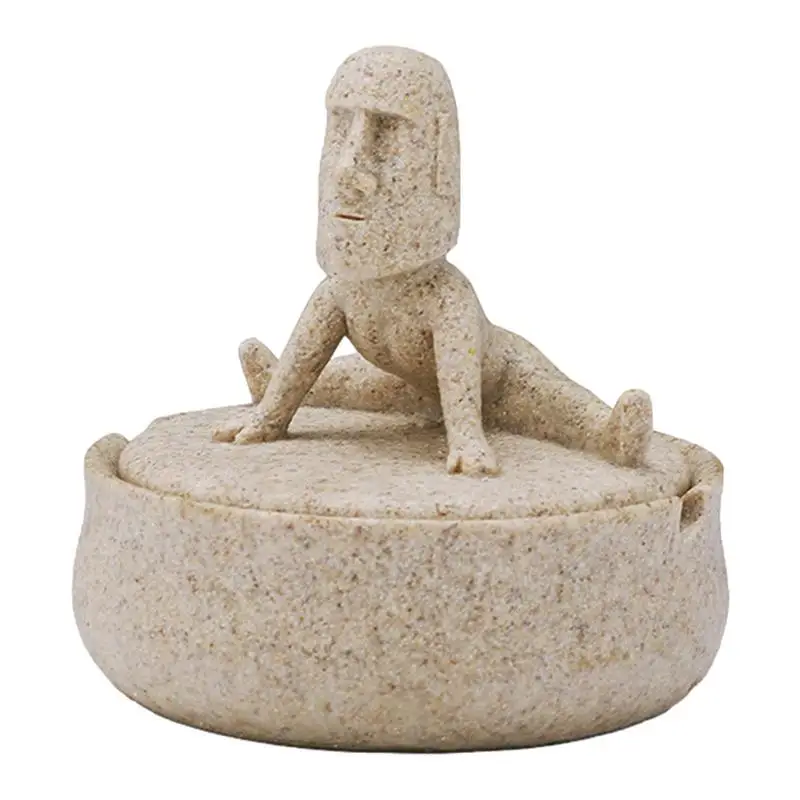 Posacenere Testa Dell'Isola Di Pasqua Statua In Pietra Posacenere In Resina Con Coperchio Statua Creativa Ornamento Da Tavolo Tavolo Decorazioni Isola