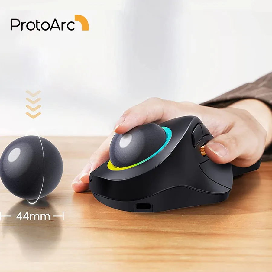 Protoarc Em03 Wireless Bluetooth Trackball Mouse Ricaricabile Ergonomico Rgb Retroilluminato Rollerball Mouse Per Windows Mac Ipad