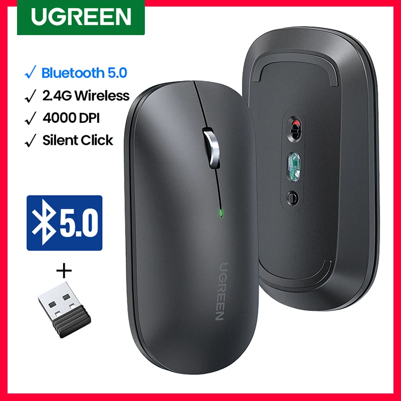 Mouse Silenzioso Wireless Ugreen Mouse 4000 Dpi Per Macbook Tablet Computer Laptop Pc Mouse 3Cm Sottile Sottile Silenzioso Mouse Wireless 2.4G