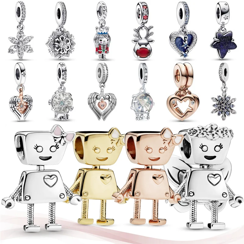 Ciondolo A Forma Di Cuore 925 Sterling Silver Bead Women Family Figlia Angel Wings Snowglobe Bell Fit Popolare Braccialetto Fai Da Te Gioielli