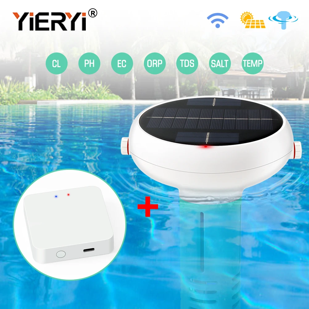Yieryi Wifi Smart Cloro Meter Solar Floating Cl Ph Ec Tds Orp Salt Pool Water Quality Monitor Tester Con Gateway