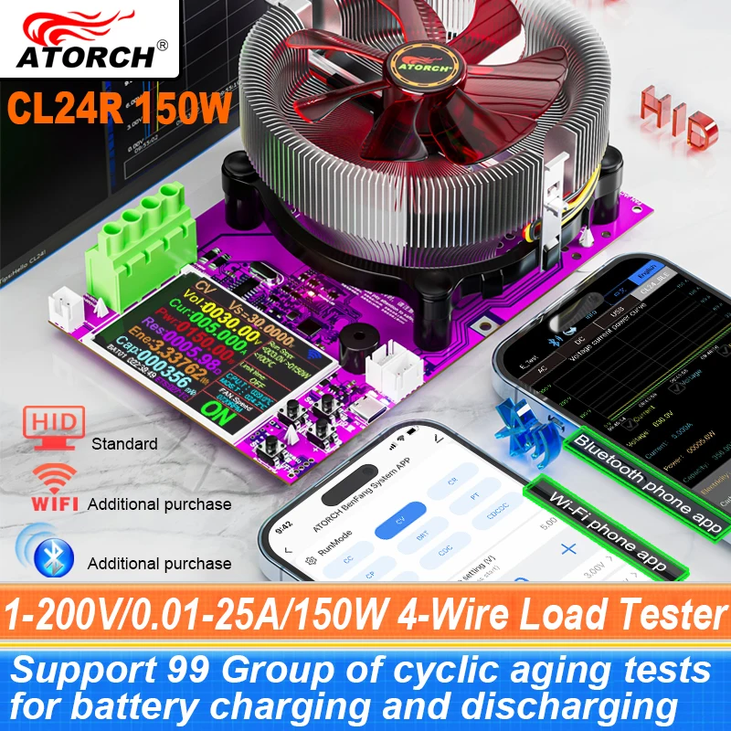 Cl24R 150W Tester Di Capacità Della Batteria A 4 Fili Wifi Tuya 2.4 Pollici Tft 1.2V Aaa Batteria Smart Electronic Load Scarica Tester Usb 25A