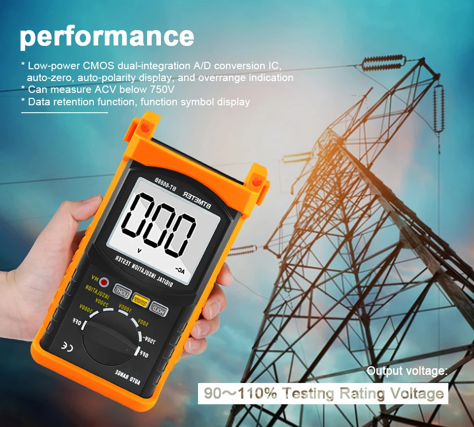 Bt-6688B Megaohmmetro 200 Gig Ohm Digital Tester Di Resistenza Di Isolamento, 500V/1Kv/2.5Kv/5Kv Tensione Di Prova, Auto Che Vanno, Retroilluminazione