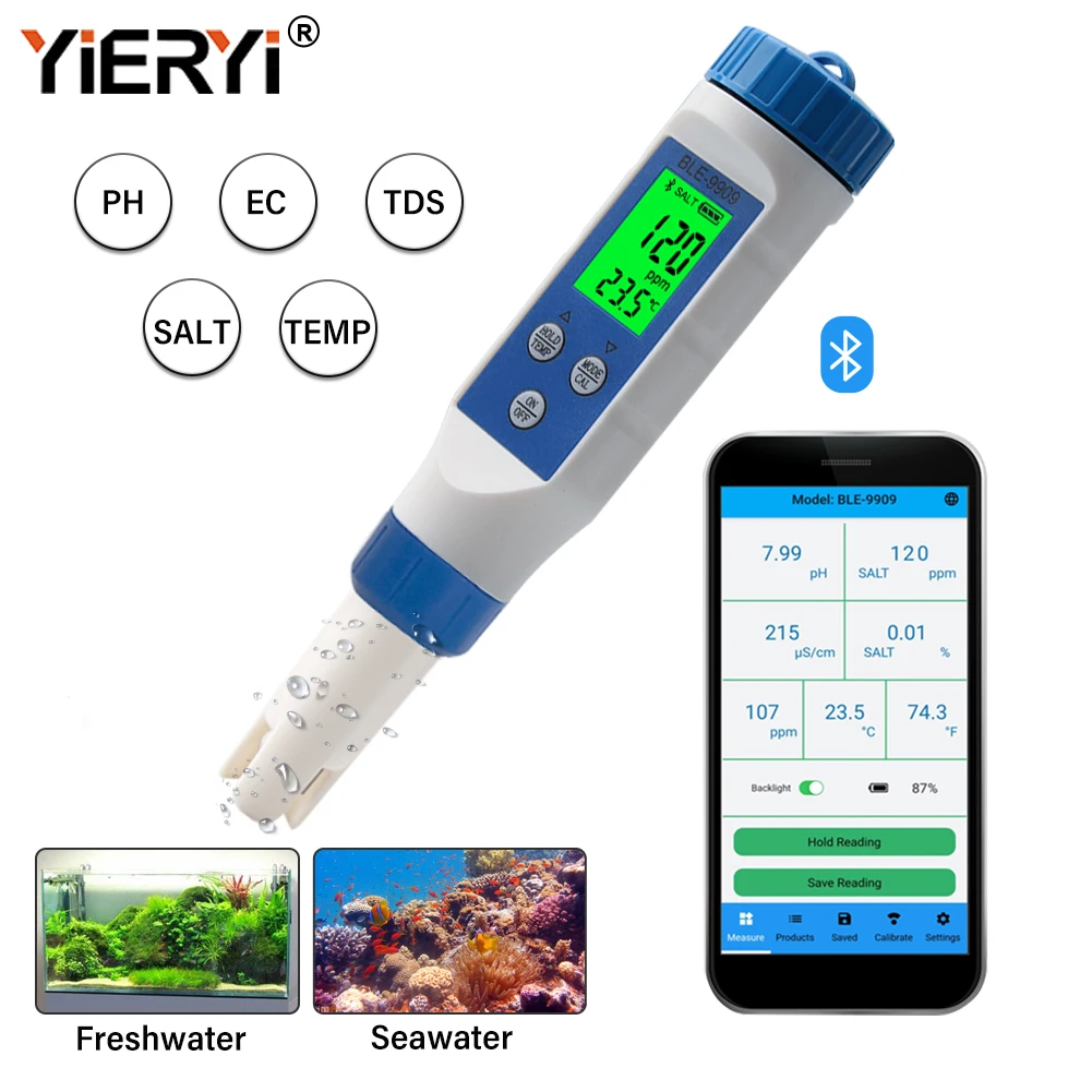 Digital Smart Bluetooth Misuratore Di Salinità Dell'Acqua Di Mare Tester Di Sale Monitor Per Acquari Piscina Acquario Frutti Di Mare Acquacoltura 0.1-