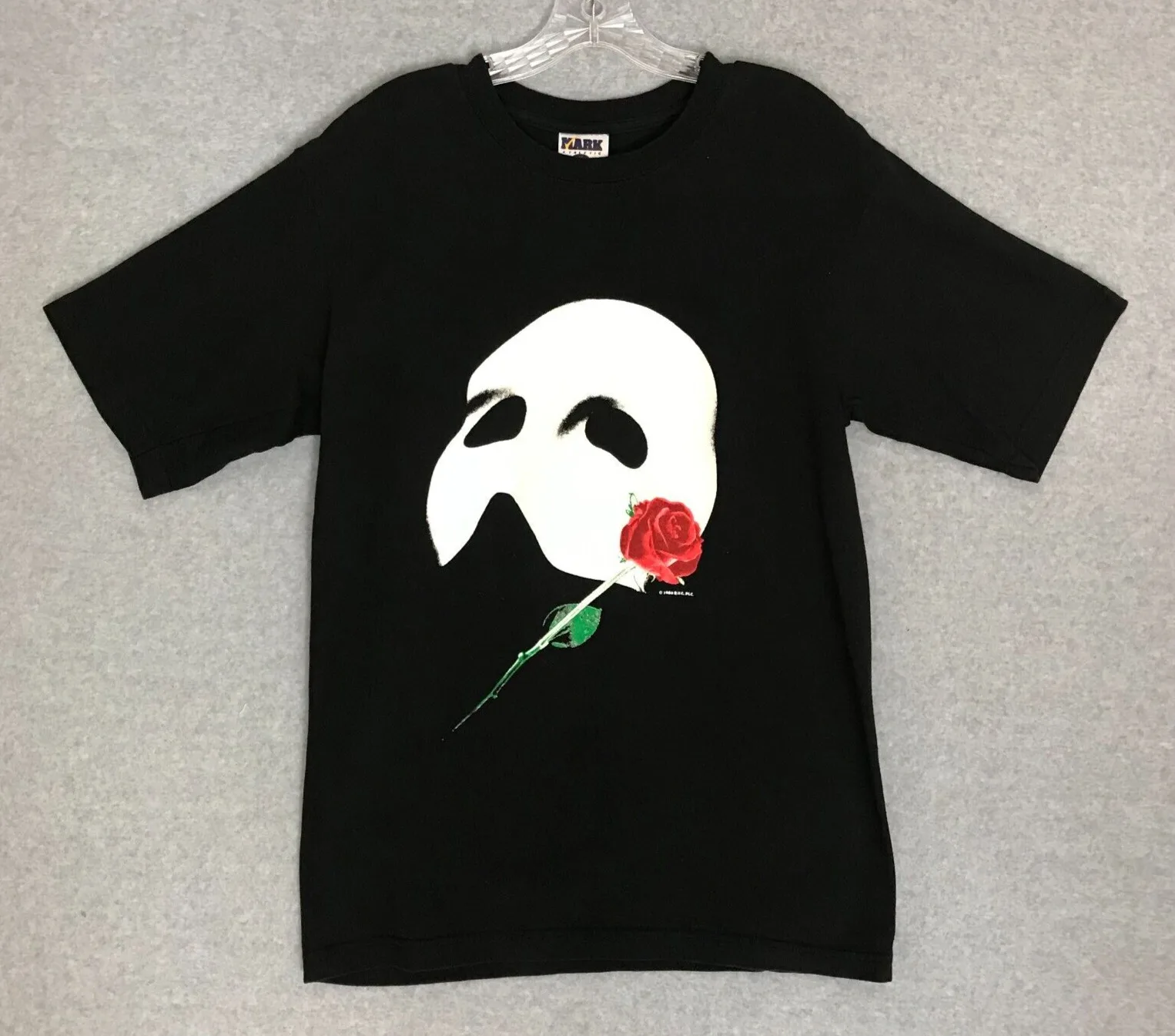 Phantom Of The Opera Shirt Mens Medium 1980'S Broadway Play Black Cotton Mask Maniche Lunghe