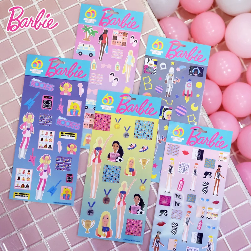 Retro 5 Stili Barbie Doll 60Th Anniversary Stickers Impermeabile Diy Journal Album Fotografico Accessori Per Ragazze Giocattoli Anime Regalo Per Bambi