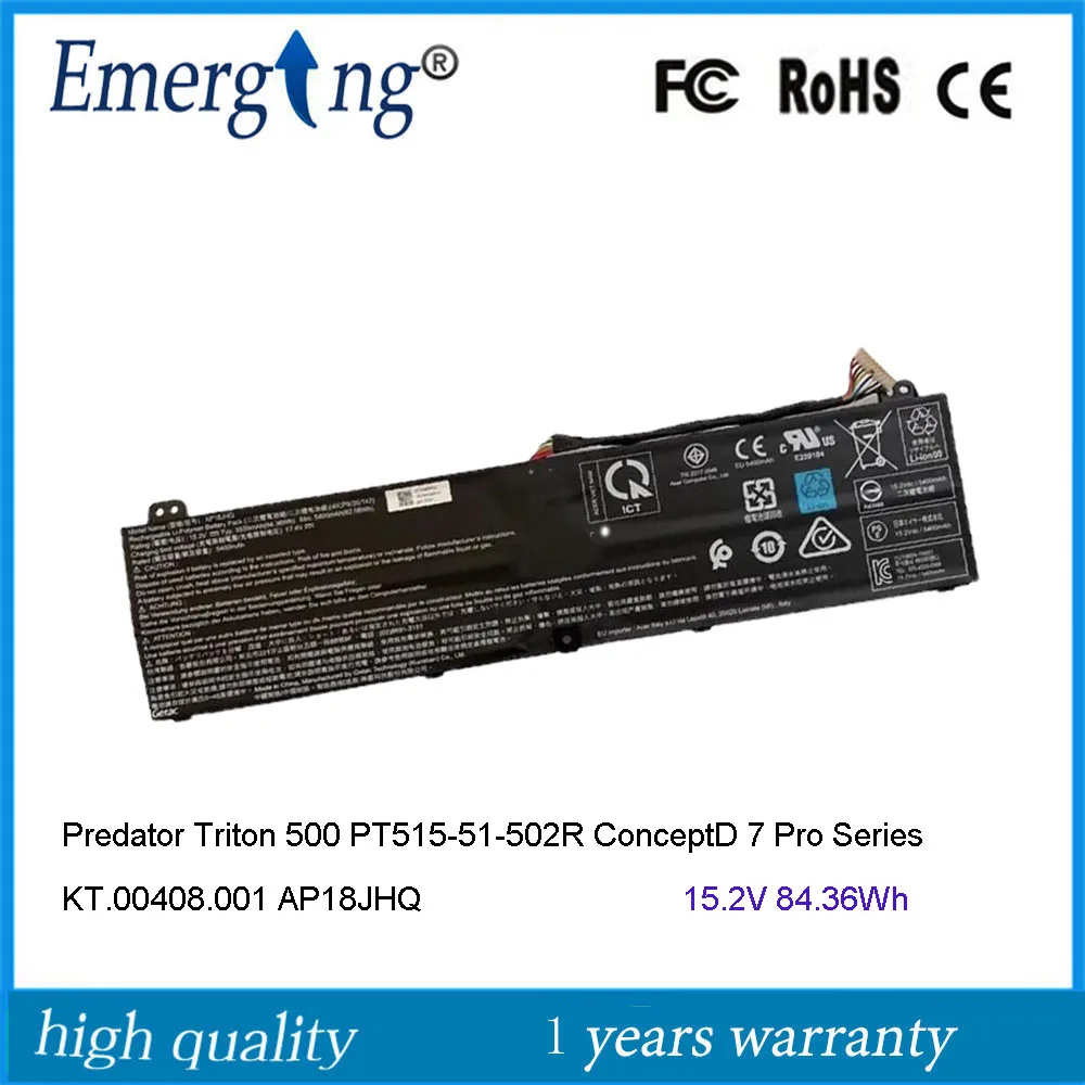 Batteria Per Laptop 15.2V 84.36Wh Ap18Jhq Per Acer Predator Triton 500 Pt515-51-502R Conceptd 7 Pro Series Kt.00408.001