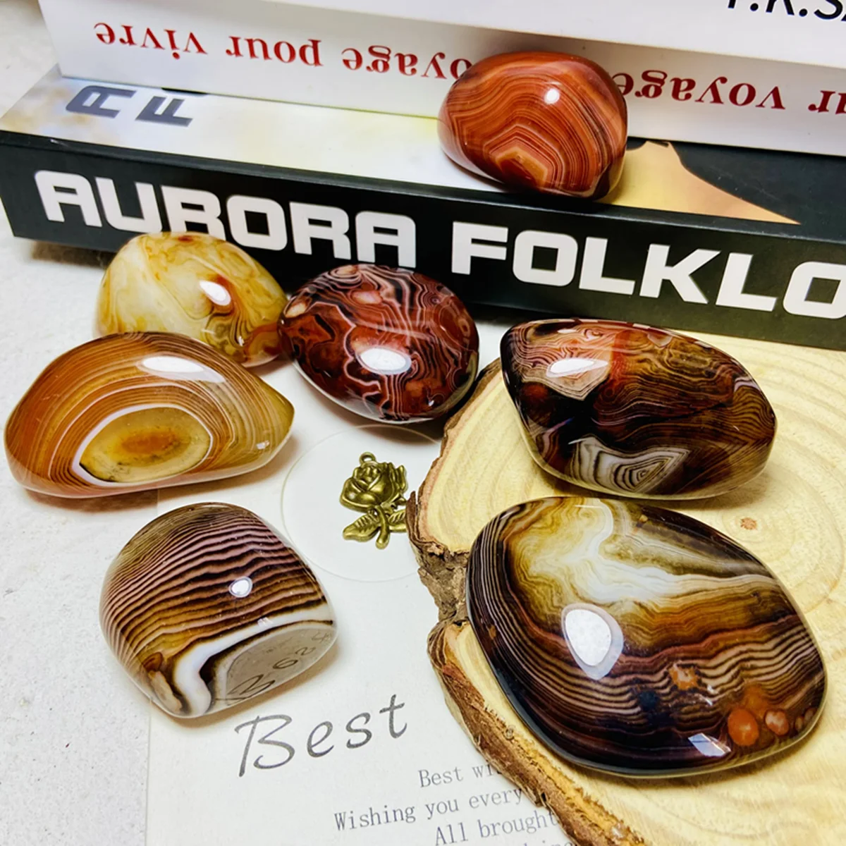 Pietre Di Sardonyx Di Pietra Di Palma Di Agata Setosa Fasciata All'Ingrosso Cristalli Di Guarigione Di Ciottoli Di Pietra Di Cristallo Di Guarigione