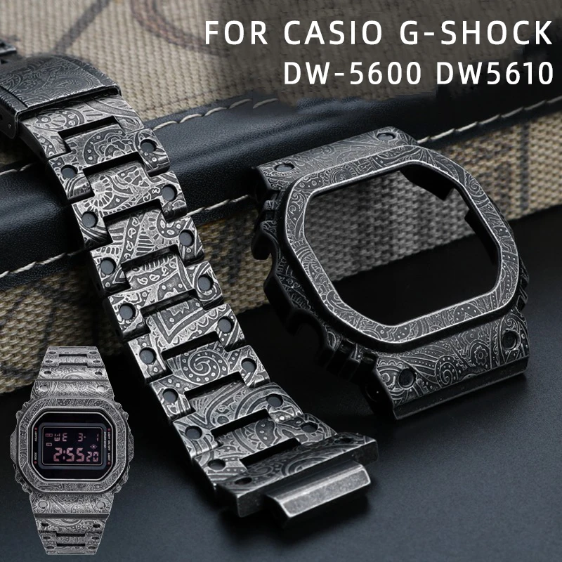 Cinturino In Metallo + Custodia In Acciaio Shell Per Casio G-Shock Dw5600 Dw-5610 Cornice Cornice Gw-M5610 Gwm5600 Dw5600E Orologio