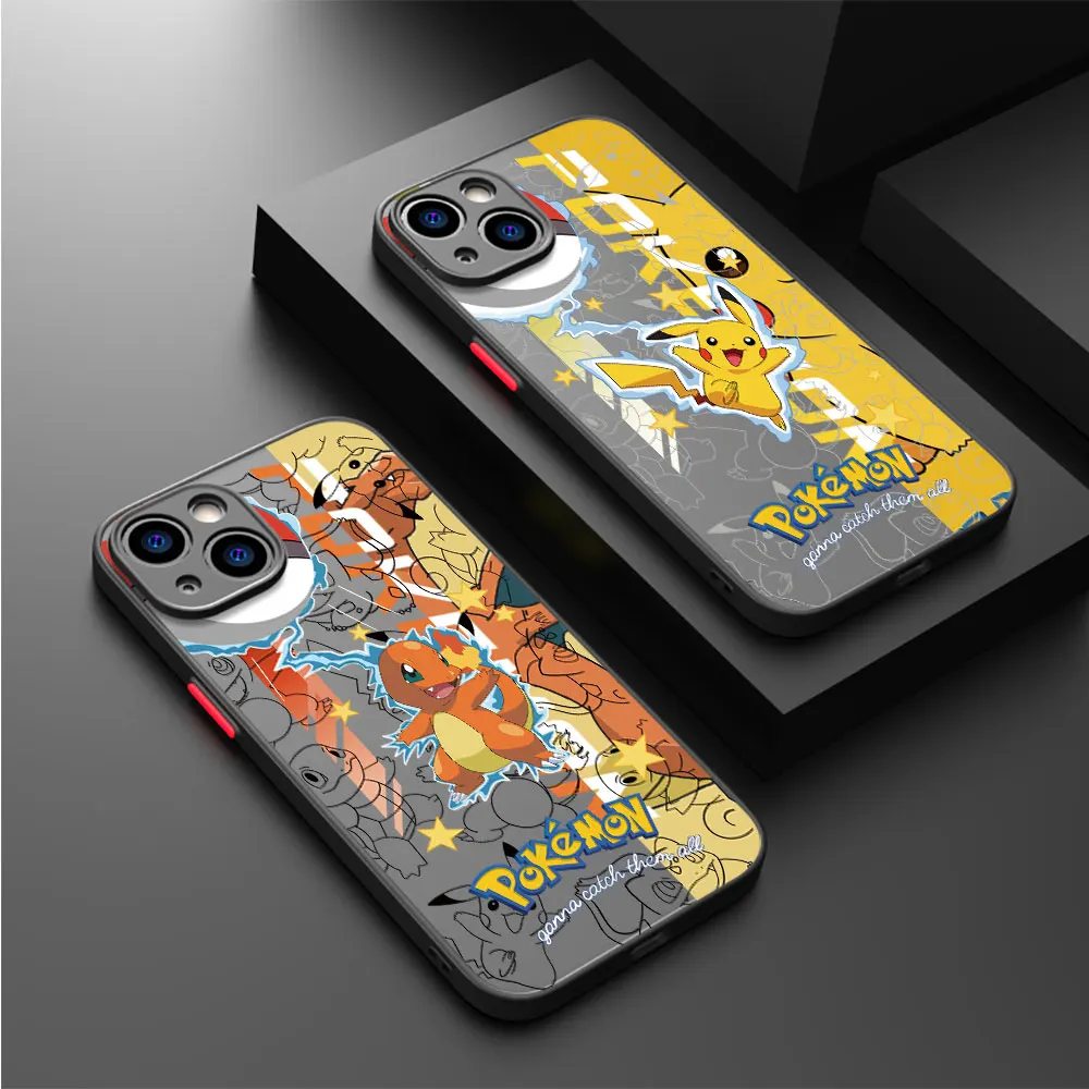 Funny Anime Pokemon Case Per Apple Iphone 15 14 13 11 12 Pro 7 Xr X Xs Max 8 Plus 6 6S Se 2022 14Pro Black Matte Phone Funda