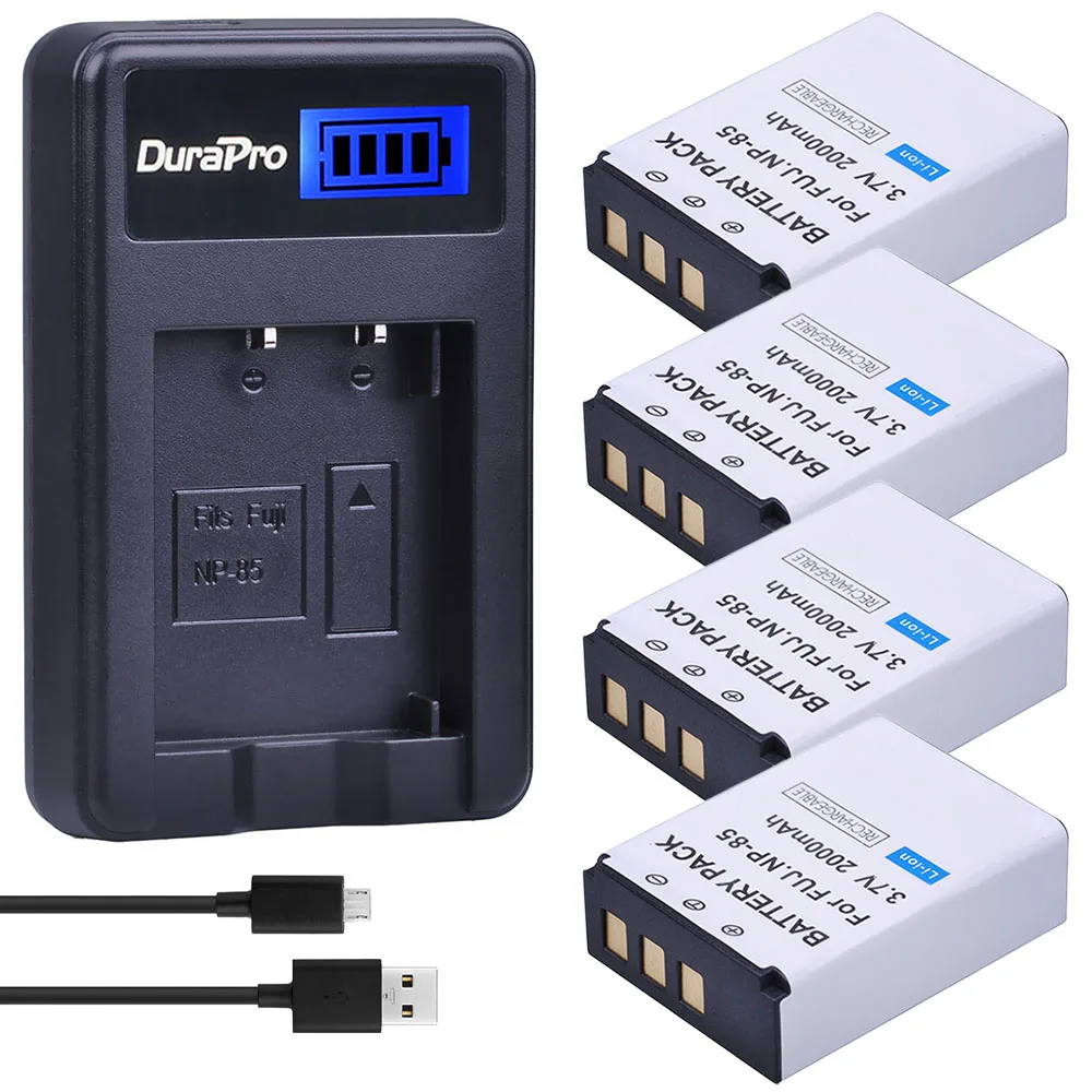 4Pc 2000Mah Np-85 Np 85 Ricaricabile Batterie Per Foto/Videocamera + Lcd Usb Caricabatterie Per Fujifilm Finepix S1 Sl240 Sl260 Sl280 Sl300 Sl305 Np-8