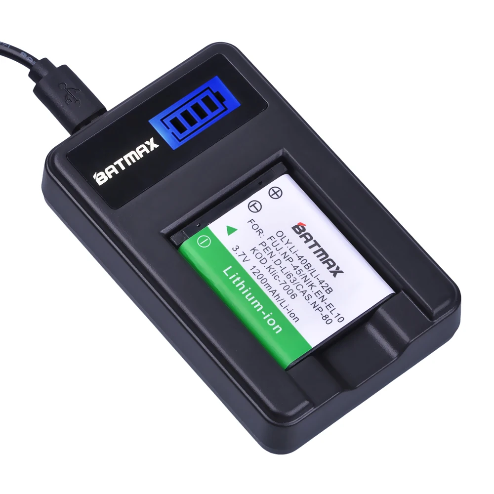 Batmax Li-40B Li-42B Np-45 Batteria + Caricatore Usb Lcd Per Olympus Per Fujifilm Np-45 Np 45 Np45 Np 45A 45B 45S En-El10