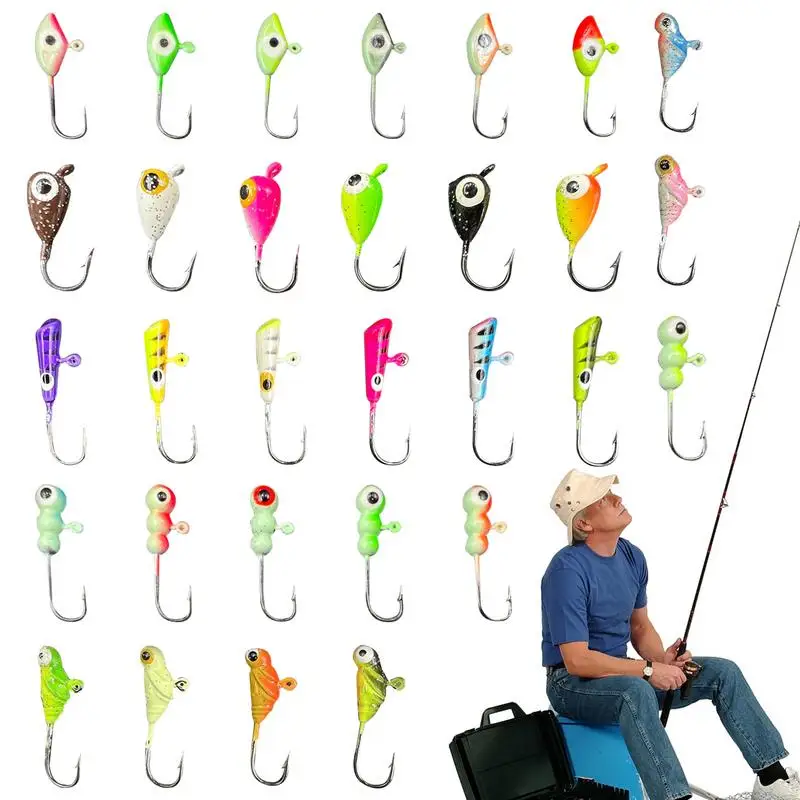 30Pcs Ice Fishing Jig Lure Kit Winter River Fishing Bait Tackle Pike Tilapia Fishing Lure Durable Ice Fishing Jigs