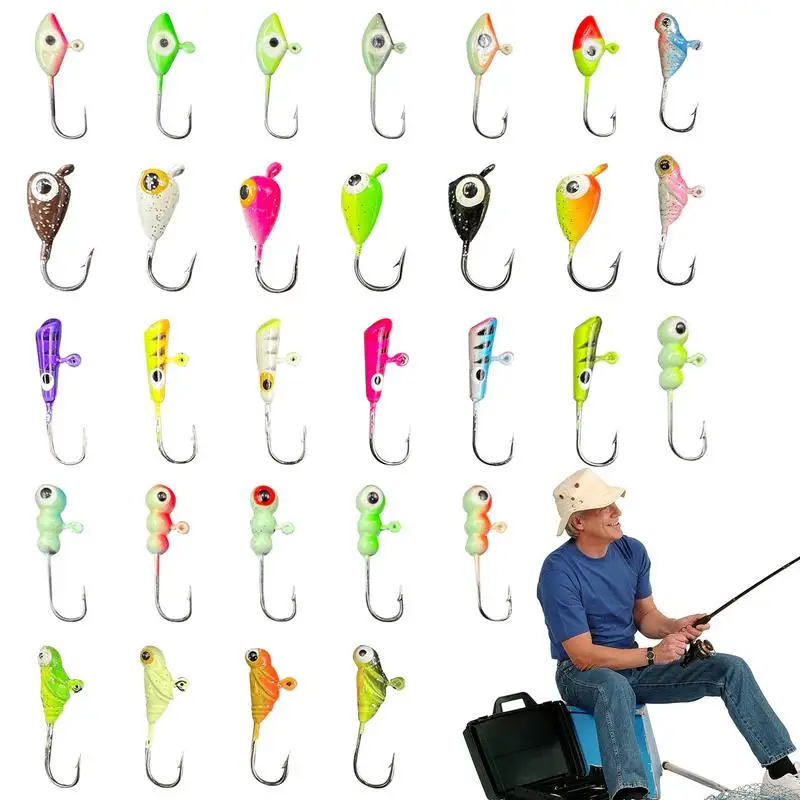 30Pcs Ice Fishing Jig Lure Kit Winter River Fishing Bait Tackle Pike Tilapia Fishing Lure Durable Ice Fishing Jigs