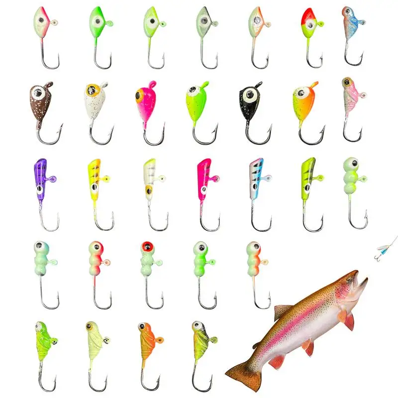 30Pcs Ice Fishing Jig Lure Kit Winter River Fishing Bait Tackle Pike Tilapia Fishing Lure Durable Ice Fishing Jigs