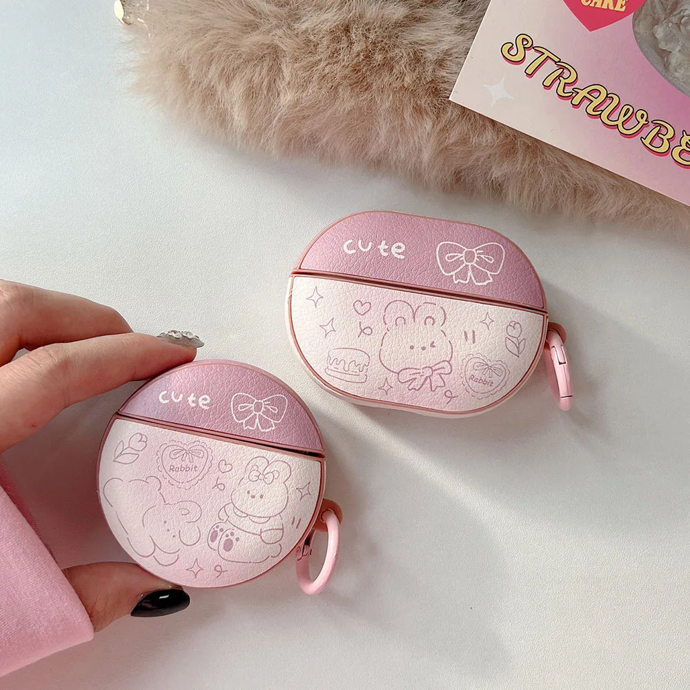 Per Huawei Freebuds Pro 2 Custodia Per Auricolari In Pelle Lovely Line Bowkont Rabbit Bear Cake Coque For Free Buds 4 3 4I 5I Protect Cover