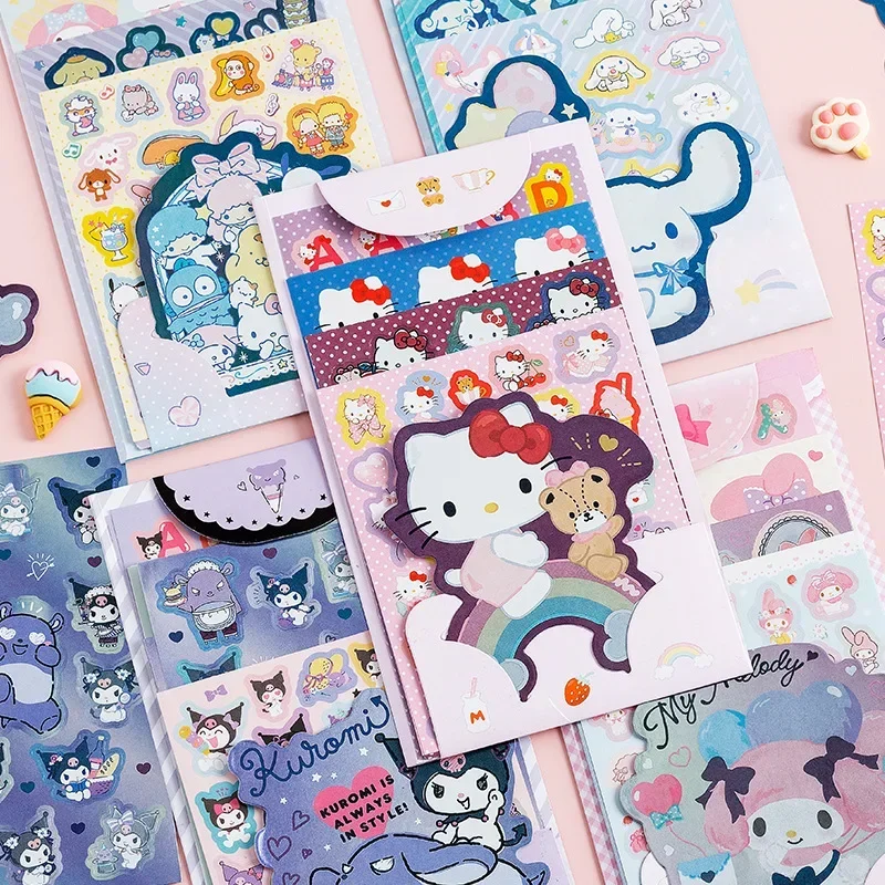 Cute Anime Kuromi Melody Hello Kitty Cinnamoroll Hand Ledger Decoration Sanrio Waterproof Sticker (Un Set Di 9)